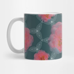 Romantische Rosenblüten auf geometrischem Muster Mug